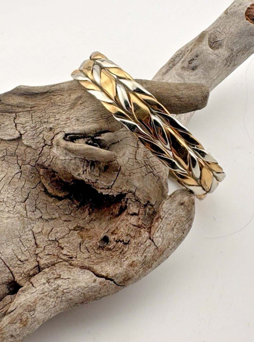 Signed Sterling Silver Bronze & Copper Braided Cuff Bracelet Japan
